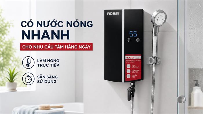 Máy nước nóng trực tiếp Rossi Vello 4500W RVO-450RE Màu Đen