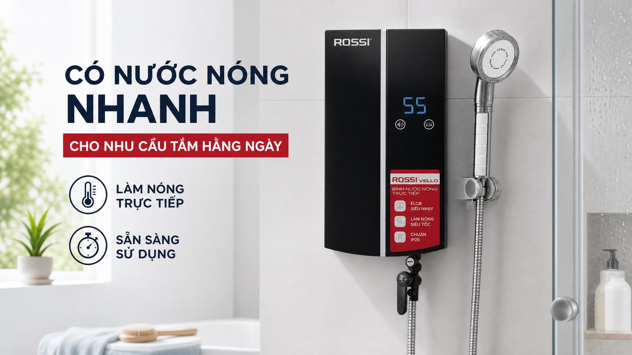 Máy nước nóng trực tiếp Rossi Vello 4500W RVO-450RE Màu Đen