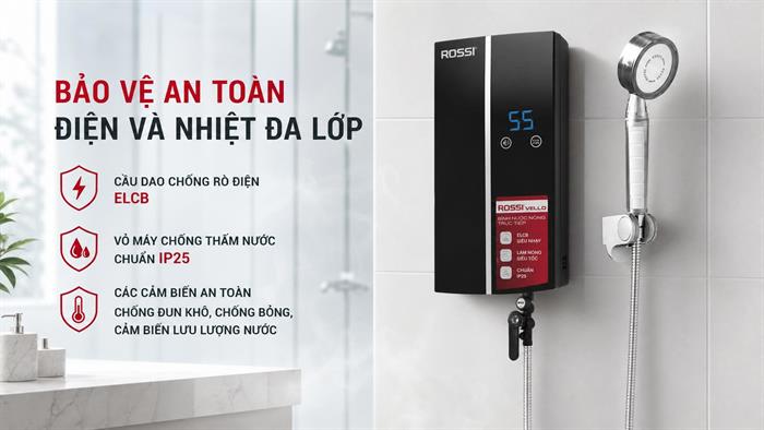Máy nước nóng trực tiếp Rossi Vello 4500W RVO-450REP Màu Đen