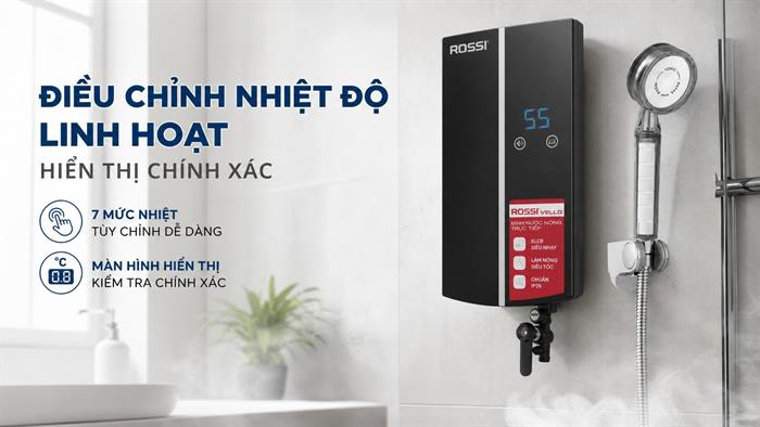Máy nước nóng trực tiếp Rossi Vello 4500W RVO-450REP Màu Đen