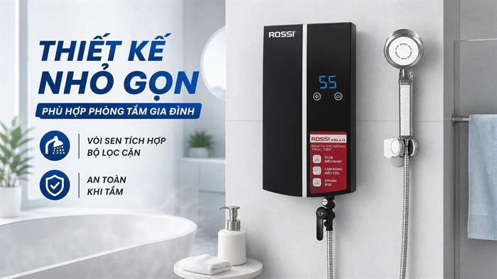 Máy nước nóng trực tiếp Rossi Vello 4500W RVO-450REP Màu Đen