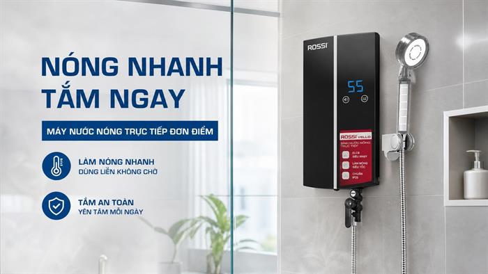 Máy nước nóng trực tiếp Rossi Vello 4500W RVO-450REP Màu Đen