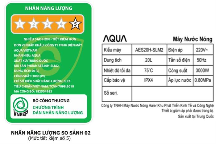 Máy nước nóng gián tiếp AQUA 20 lít 3000W AES20H-SLM2 Màu Đen - Xám