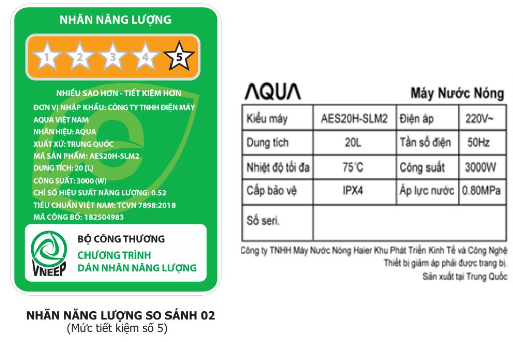 Máy nước nóng gián tiếp AQUA 20 lít 3000W AES20H-SLM2 Màu Đen - Xám