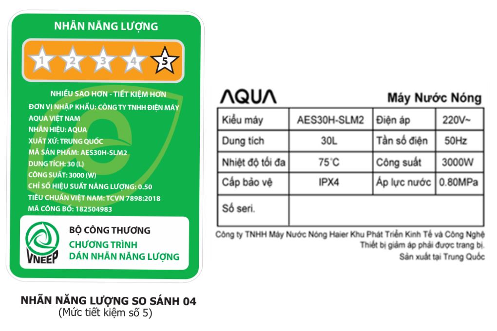 Máy nước nóng gián tiếp AQUA 30 lít 3000W AES30H-SLM2 Màu Đen - Xám
