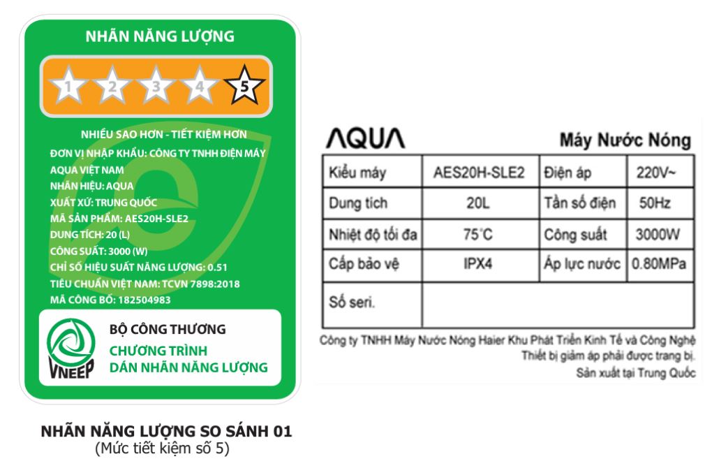 Máy nước nóng gián tiếp AQUA 20 lít 3000W AES20H-SLE2 Màu Đen - Xám