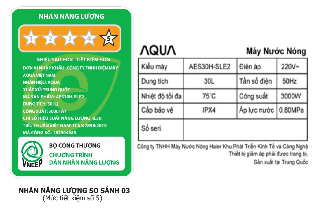 Máy nước nóng gián tiếp AQUA 30 lít 3000W AES30H-SLE2 Màu Đen - Xám