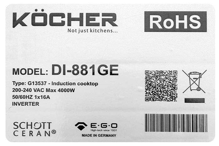 Bếp từ đôi lấp âm Kocher DI-881GE Màu Đen