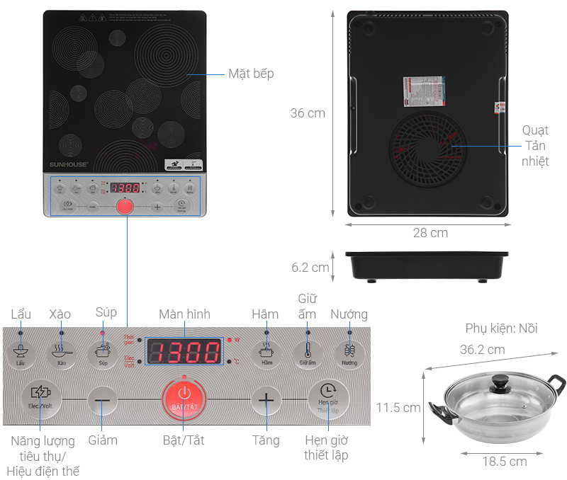 Bếp từ đơn Sunhouse SHD6162 2000W