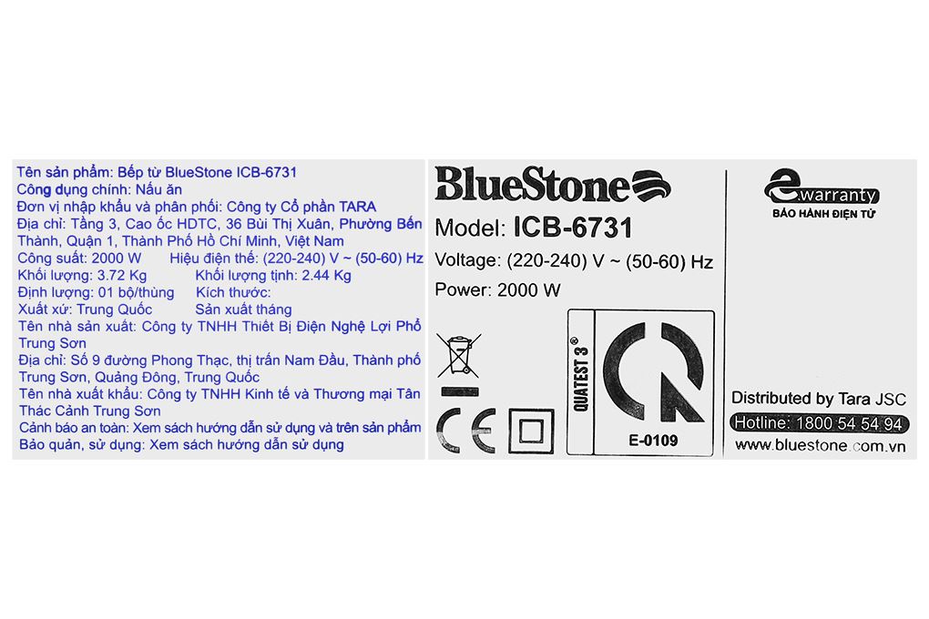 Bếp từ đơn BlueStone ICB-6731 2000W Màu Đen