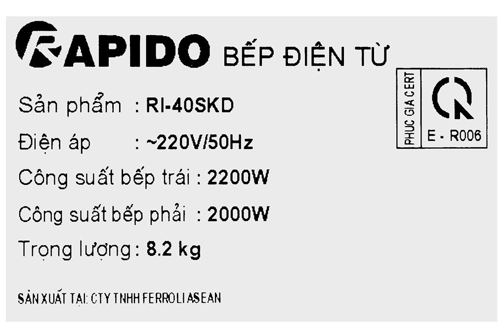 Bếp từ đôi âm Rapido RI-40SKD 4200W Màu Đen