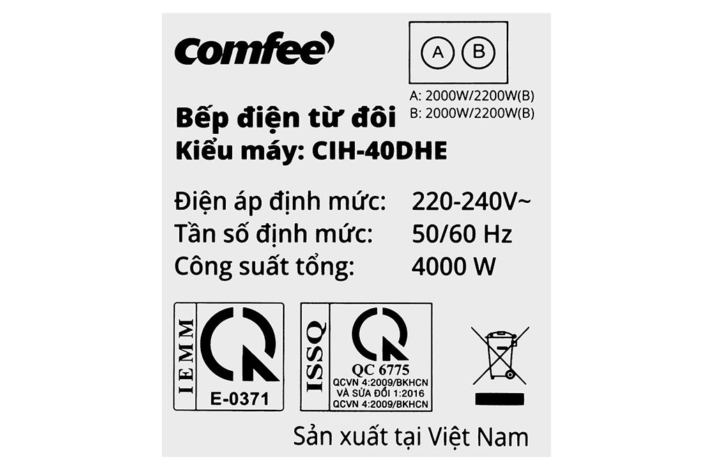 Bếp từ đôi âm Comfee CIH-40DHE 4000W Màu Đen