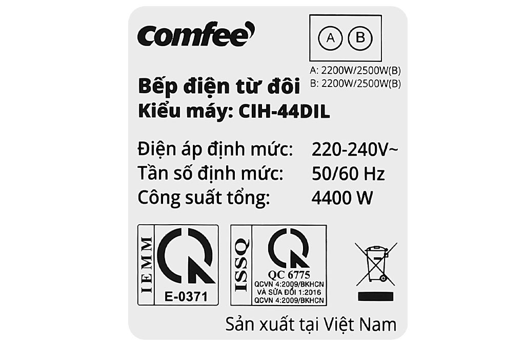 Bếp từ đôi âm Comfee CIH-44DIL 4400W Màu Đen
