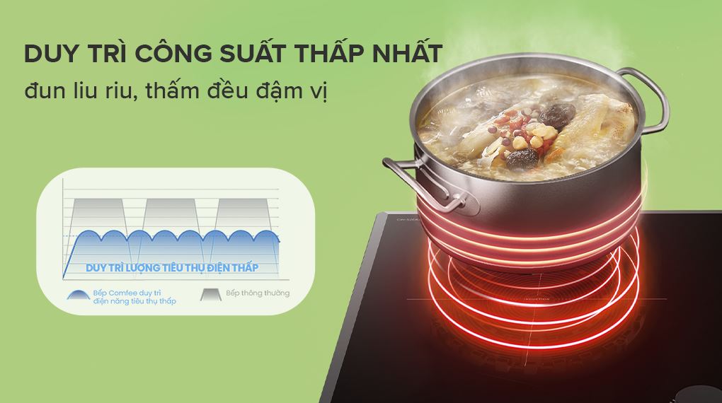 Gia nhiệt liên tục mức thấp - Bếp từ đôi lắp âm Comfee AI Knob CIH-52DIU