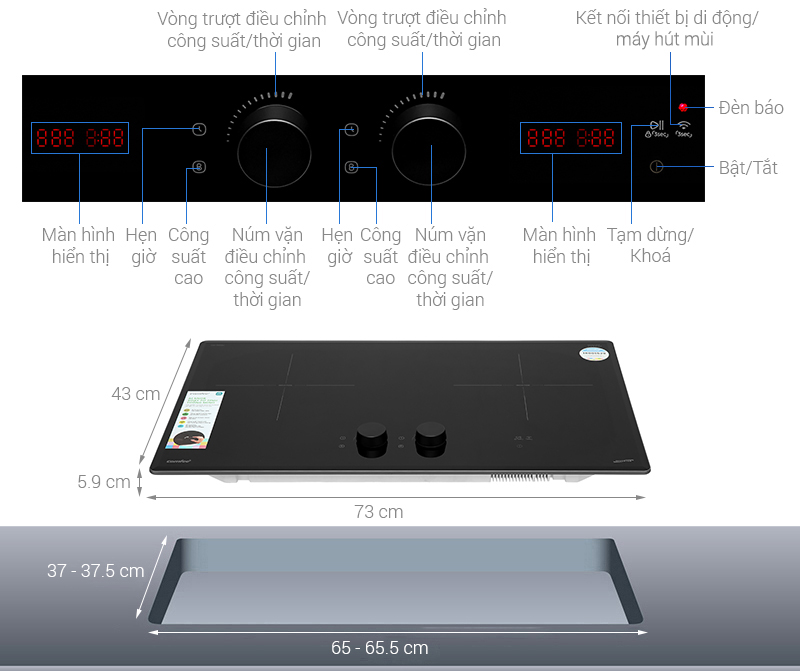 Bếp từ đôi lắp âm Comfee AI Knob CIH-55DSU