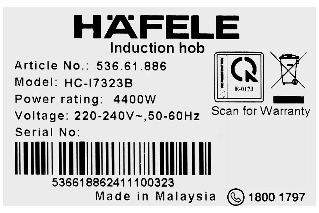 Bếp từ đôi âm Hafele HC-I7323B (536.61.886) 4400W Màu Đen - Bạc
