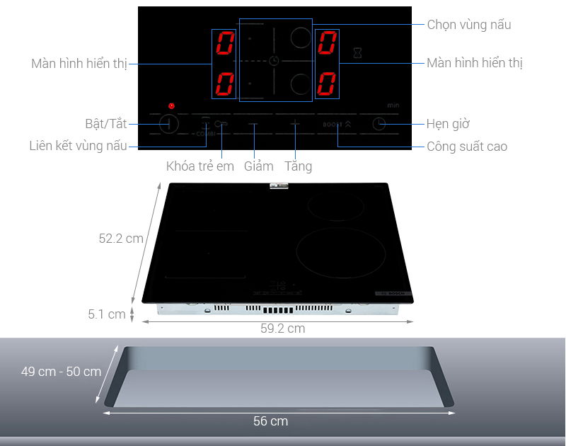 Bếp từ 4 vùng nấu âm Bosch PWP611BB5E 4600W