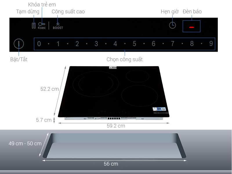 Bếp từ 3 vùng nấu âm Bosch PIJ61RHB1E 7400W