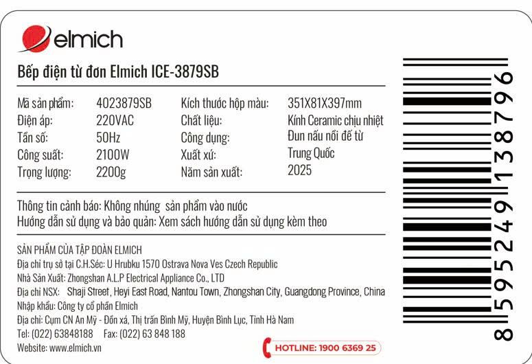 Bếp từ đơn Elmich ICE-3879SB 2100W Màu Xanh