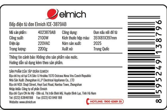 Bếp từ đơn Elmich ICE-3879AB 2100W Màu Xanh