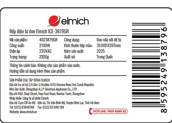 Bếp từ đơn Elmich ICE-3879GR 2100W Màu Ghi