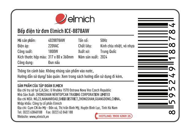 Bếp từ đơn Elmich ICE-8878AW 1800W Màu Kem