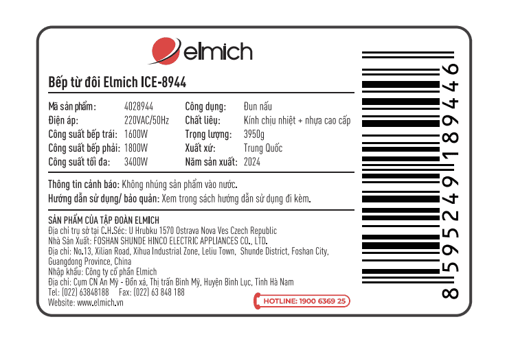 Bếp từ đôi Elmich ICE-8944 3400W Màu Xanh mint