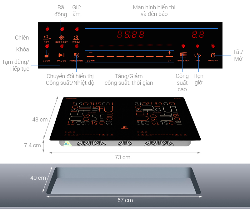 Bếp từ đôi âm Hawonkoo CEH-286 5400W