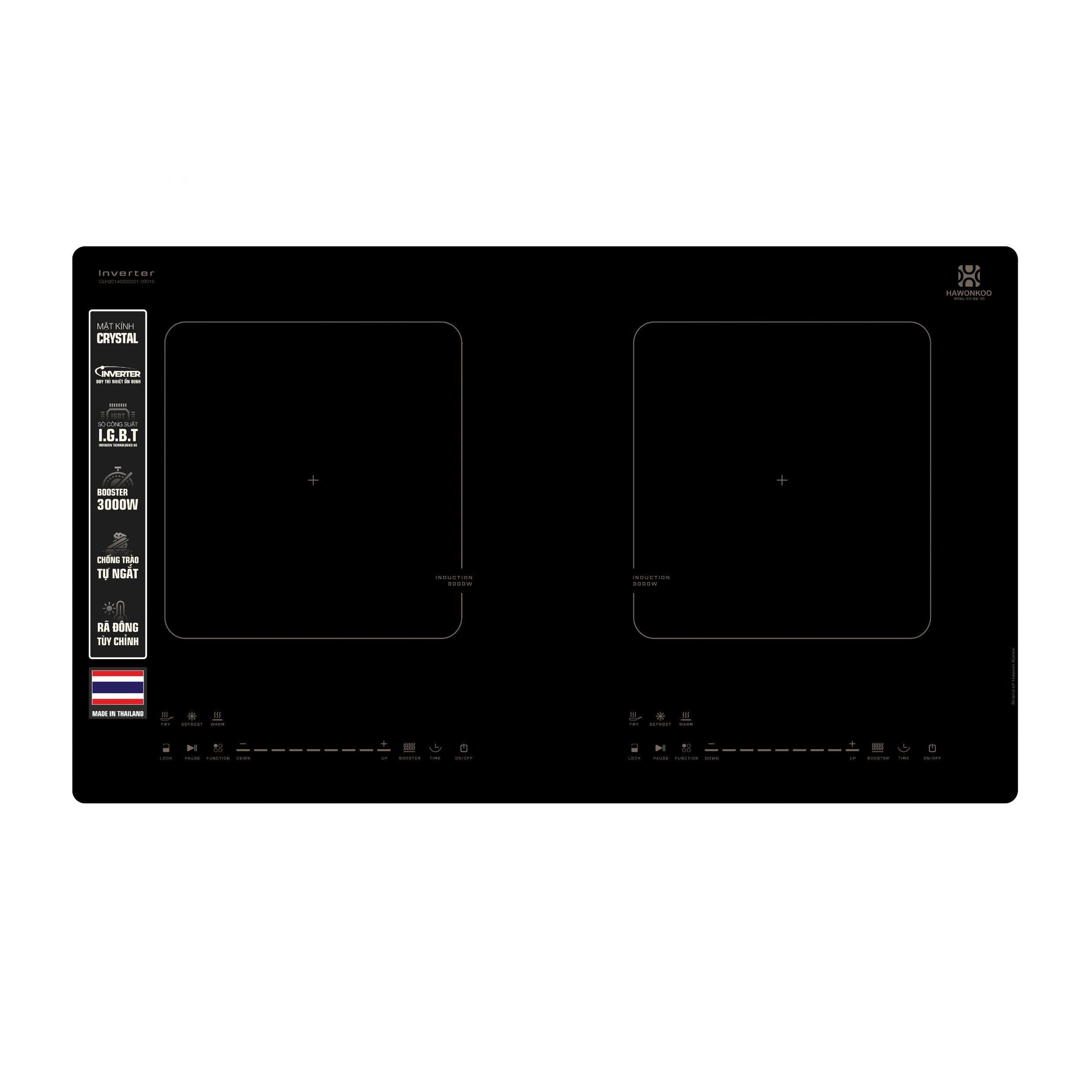 Bếp từ đôi âm Hawonkoo CEH-266 5400W Màu Đen