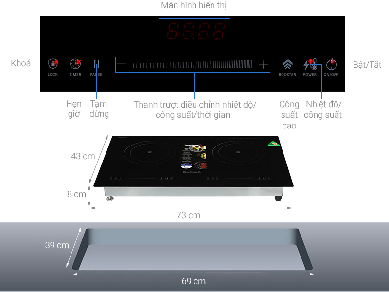 Bếp từ đôi âm BlueStone ICB-6825 5000W