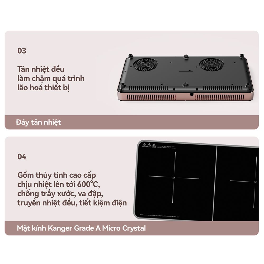 Bếp từ đôi FUJIHOME IC2602P 3400W Màu Hồng