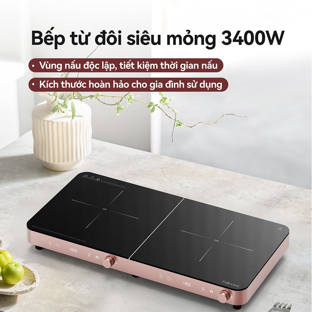 Bếp từ đôi FUJIHOME IC2602P 3400W Màu Hồng