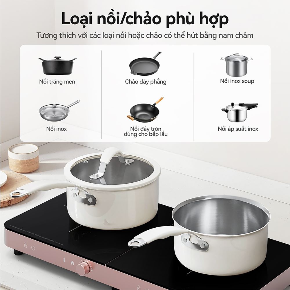 Bếp từ đôi FUJIHOME IC2602P 3400W Màu Hồng