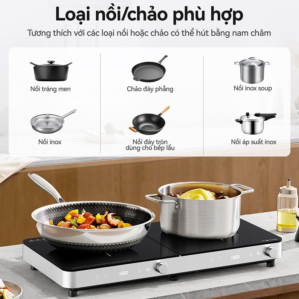 Bếp từ đôi FUJIHOME IC2602S 3400W Màu Bạc