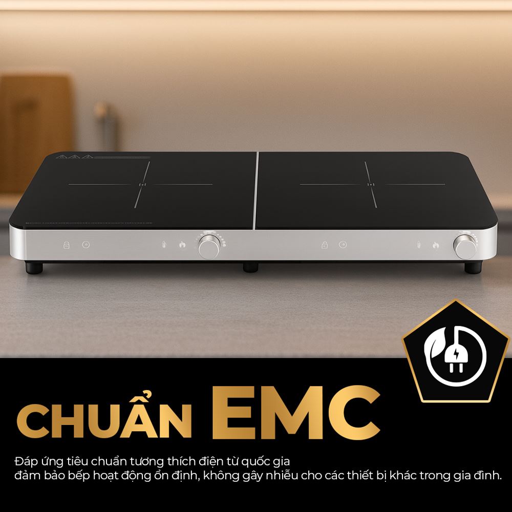 Bếp từ đôi FUJIHOME IC2602S 3400W Màu Bạc