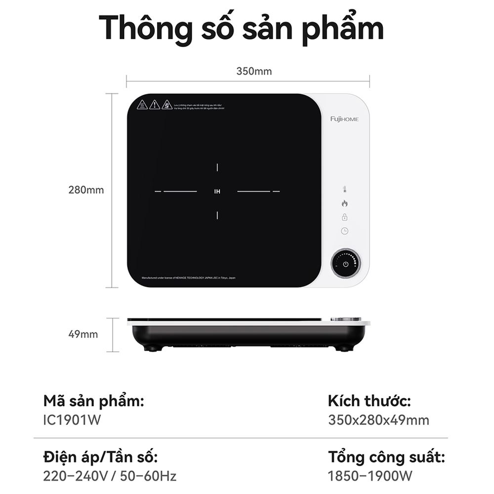 Bếp Từ Đơn FUJIHOME IC1901W 1900W Màu Trắng