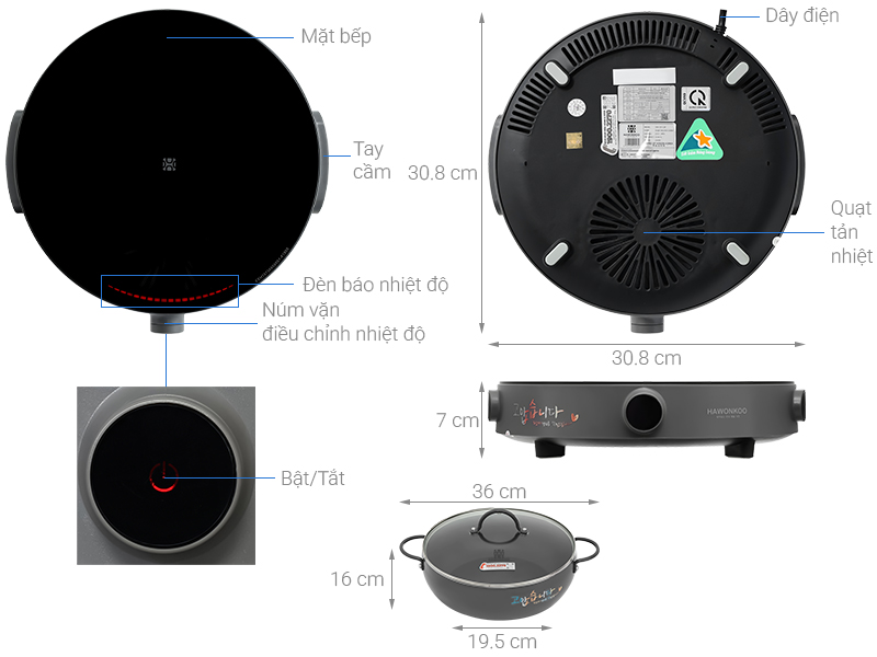 Bếp từ đơn Hawonkoo CEH-101-I-GR 2000W