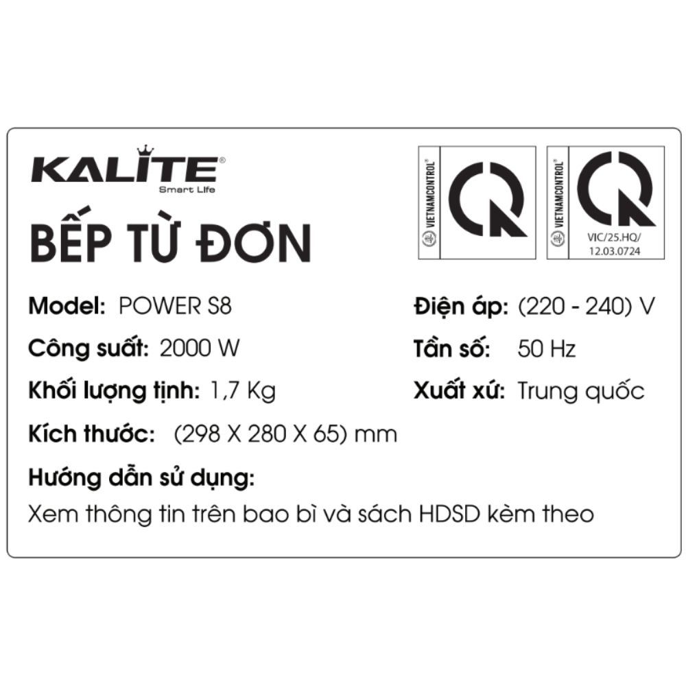 Bếp từ đơn KALITE Power S8 2000W Màu Màu be