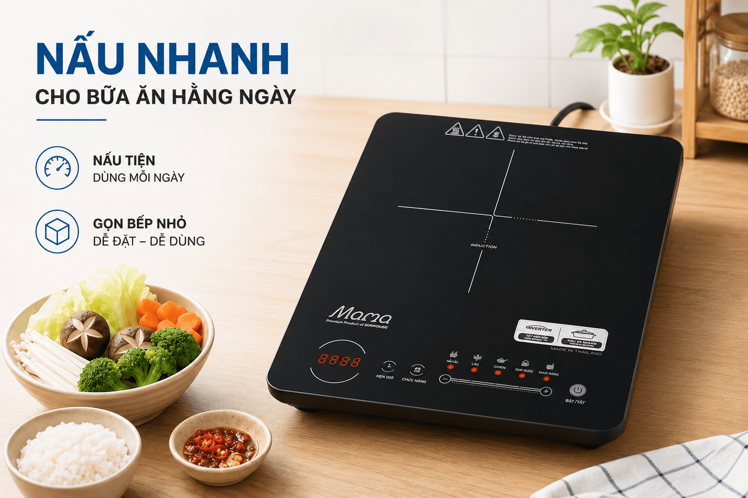 Bếp từ đơn Sunhouse Mama SHD6886 2000W Màu Đen/Trắng