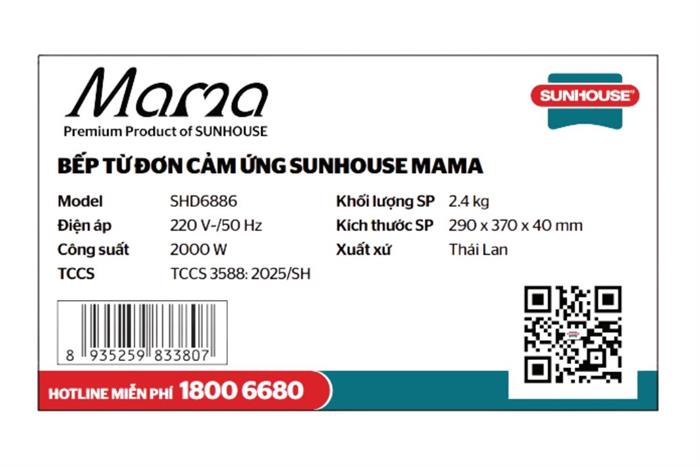 Bếp từ đơn Sunhouse Mama SHD6886 2000W Màu Đen/Trắng