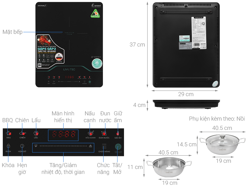 Bếp từ đơn Livotec E-smart LIS-626 2200W