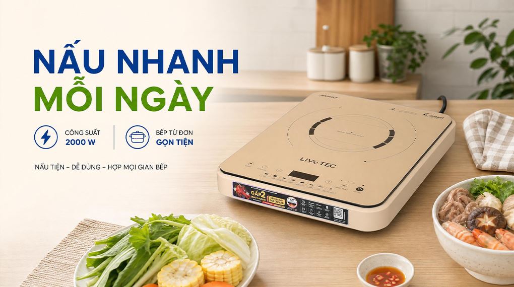 Bếp từ đơn Livotec E-smart LIS-560 2000W Màu Vàng nhạt