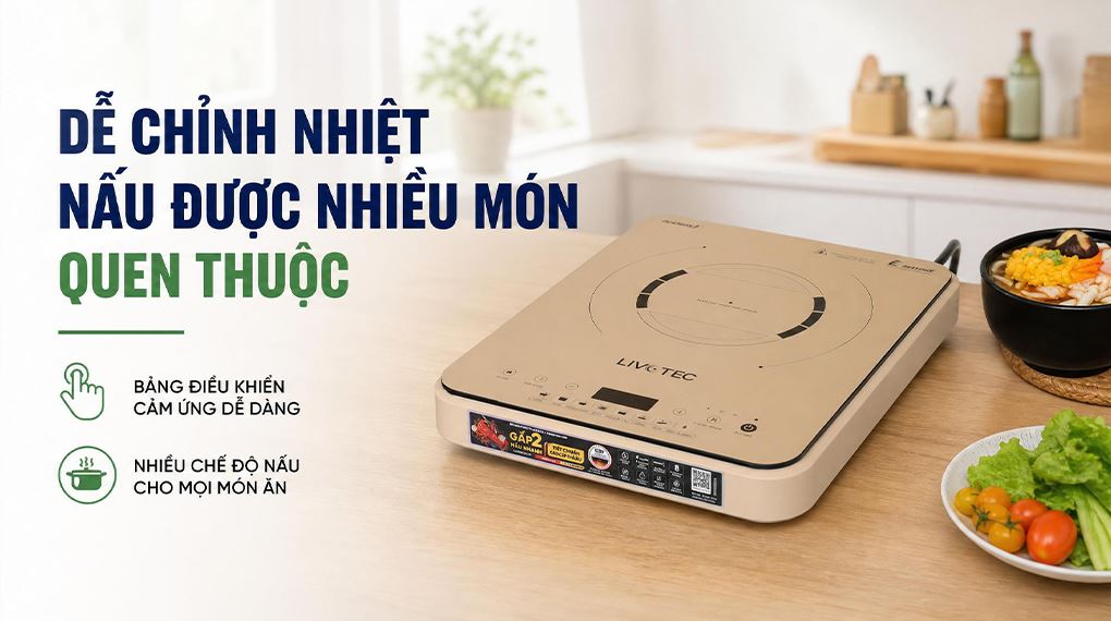 Bếp từ đơn Livotec E-smart LIS-560 2000W Màu Vàng nhạt