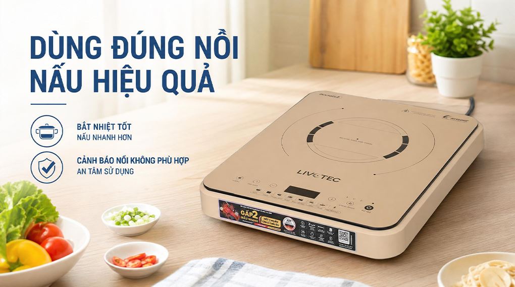 Bếp từ đơn Livotec E-smart LIS-560 2000W Màu Vàng nhạt
