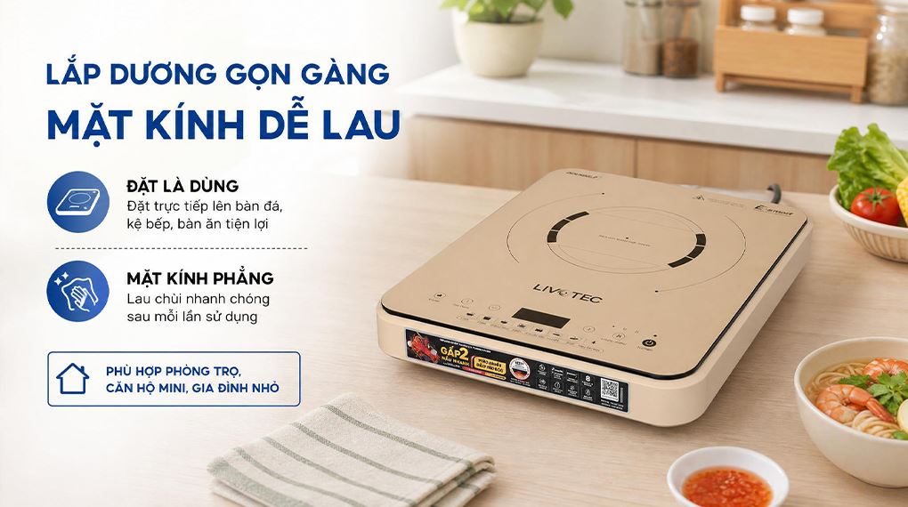 Bếp từ đơn Livotec E-smart LIS-560 2000W Màu Vàng nhạt