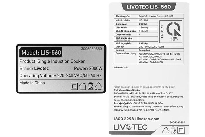 Bếp từ đơn Livotec E-smart LIS-560 2000W Màu Vàng nhạt