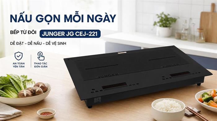 Bếp từ đôi âm Junger JG CEJ-221 4400W Màu Đen