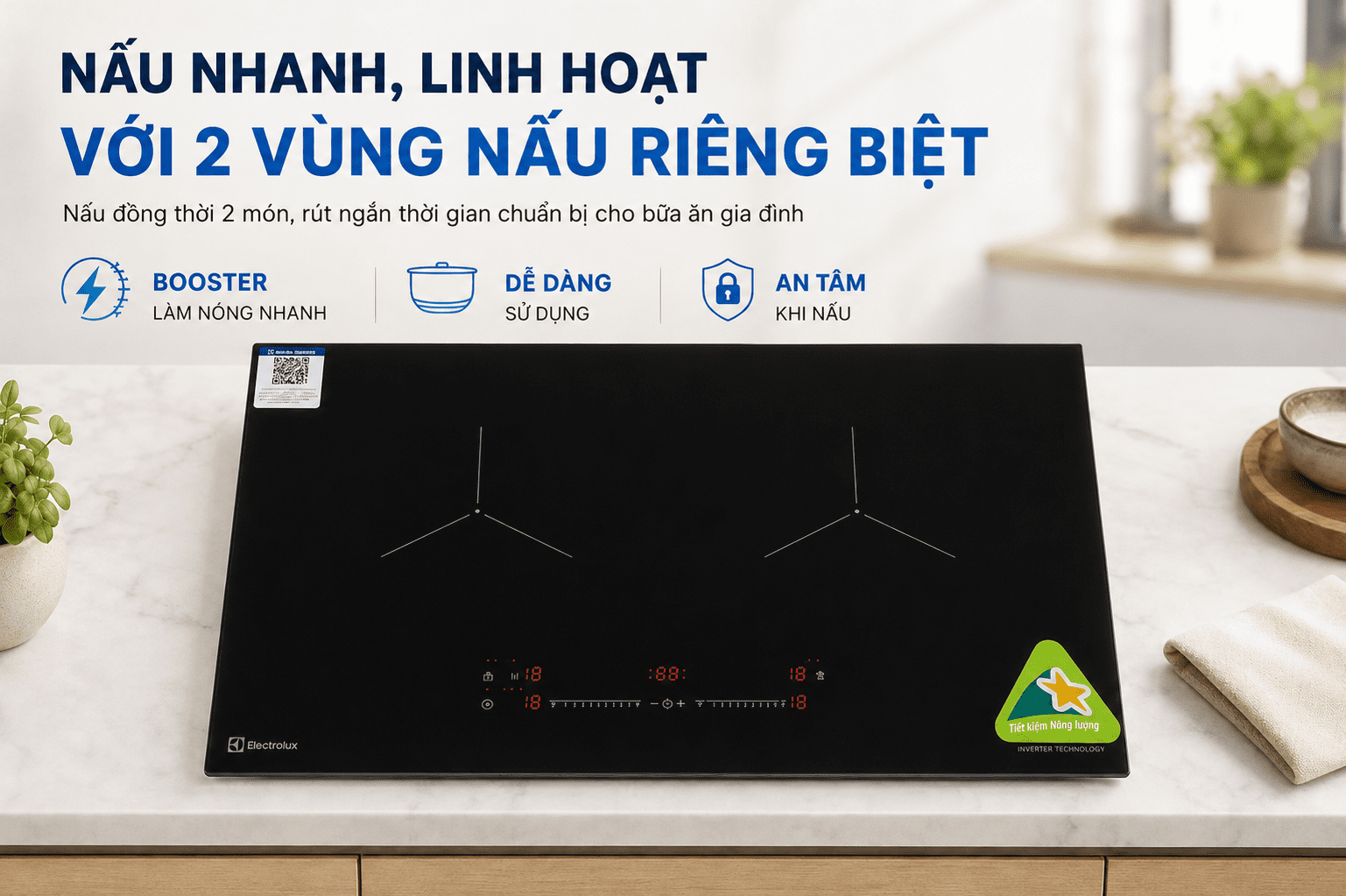 Bếp từ đôi âm Electrolux ​EHI7266BF 5000W Màu Đen