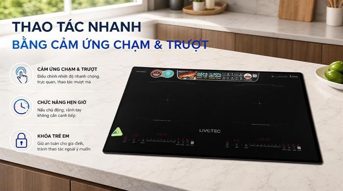 Bếp từ đôi âm Livotec LID-990M 4400W Màu Đen