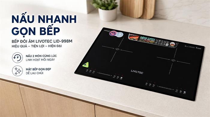 Bếp từ đôi âm Livotec LID-998M 4800W Màu Đen